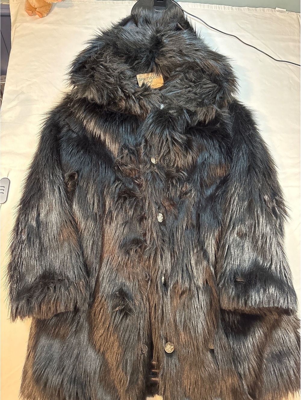SpiritHoods Black Wolf Faux Fur Coat Hooded Animal Ears Size S